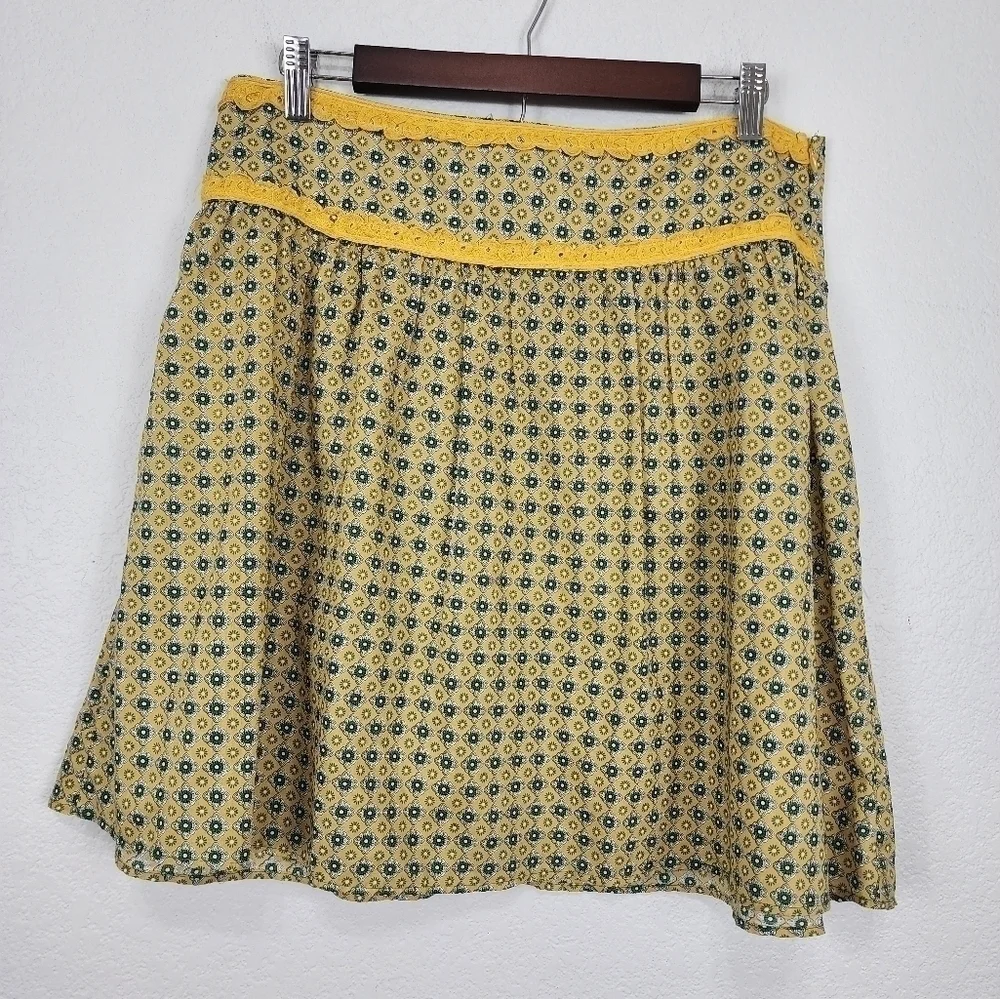 Khaki Krew Boho Yellow Green Coastal Cowgirl Skirt Size L